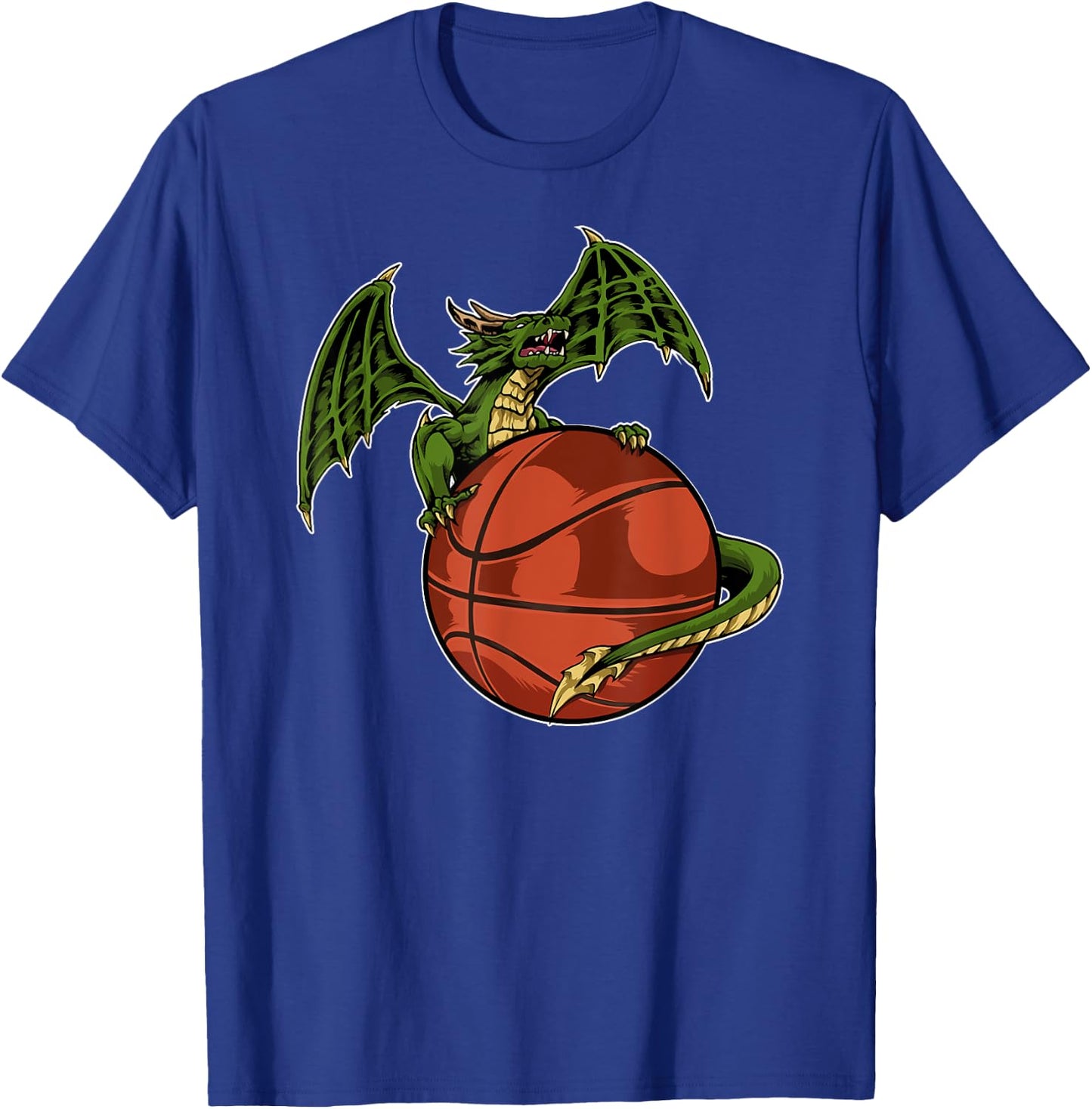 Cool Basketball Dragon Sitting On BBall Fantasy T-Shirt - T-Shirt | Royal