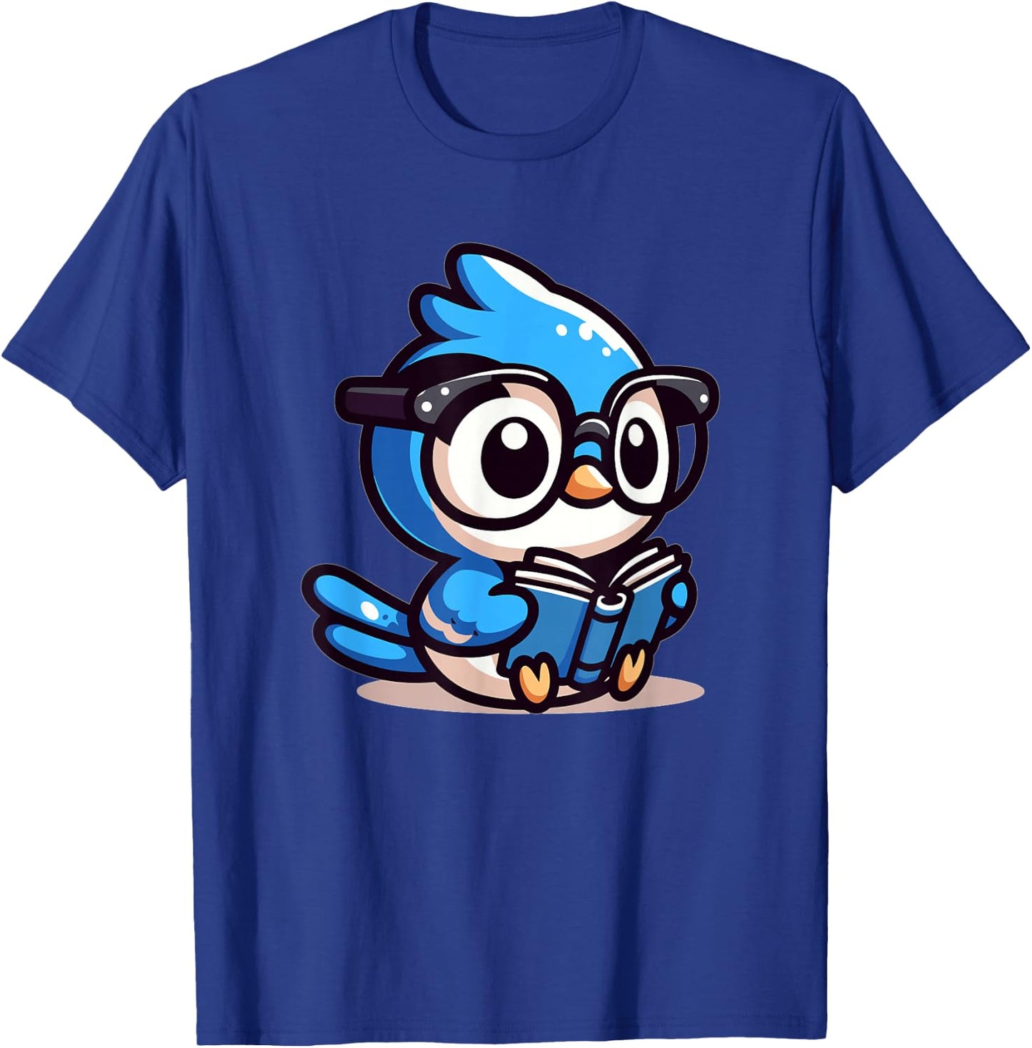 Adorable Book Lover Blue Jay With Reading Glasses Cute T-Shirt - T-Shirt | Royal
