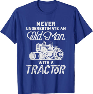 Never Underestimate An Old Man With A Tractor - Funny Farmer T-Shirt - T-Shirt | Royal