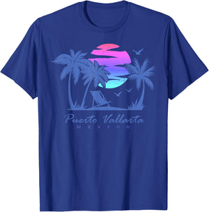 PUERTO VALLARTA Mexico Beach Vacation Retro Vintage Sunset T-Shirt - T-Shirt | Royal