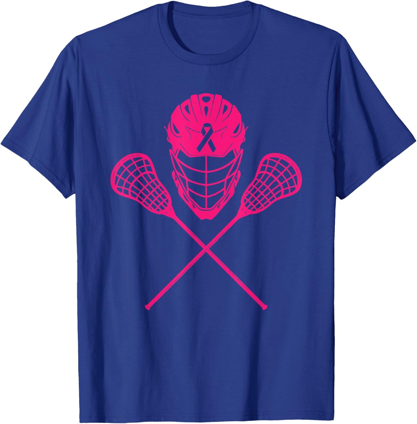Lacrosse Stick Breast Cancer Awareness Cool Pink Ribbon Lax T-Shirt - T-Shirt | Royal