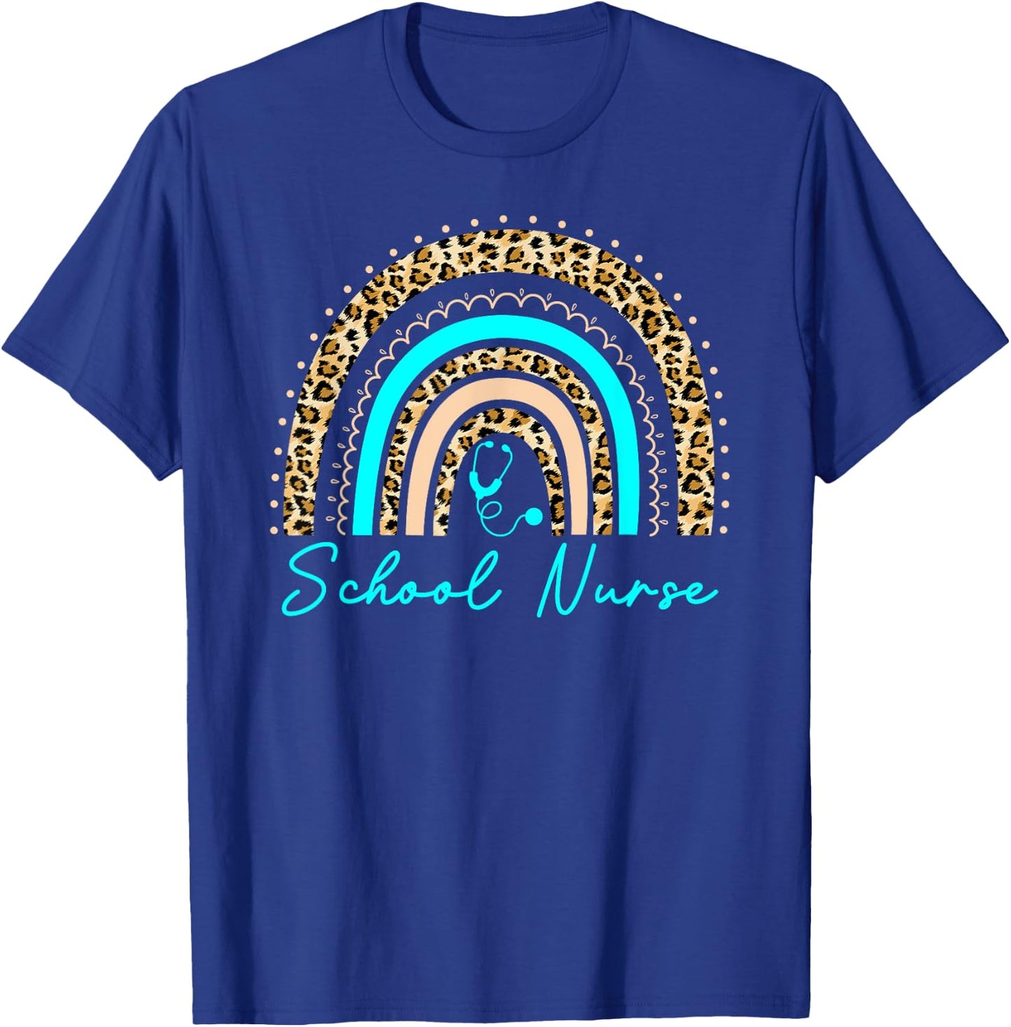 Rainbow Leopard School Nurse Seniors Work Back To School T-Shirt - T-Shirt | Royal