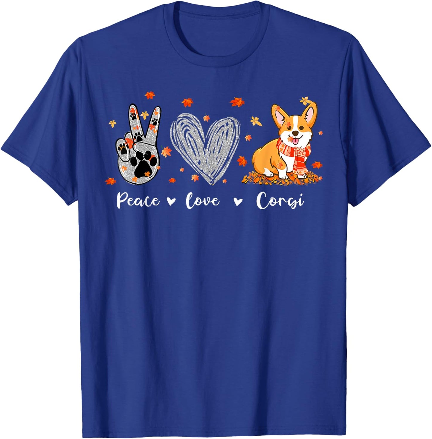 Peace Love Corgi Funny Corgi Dog Lover Pumpkin Fall Season Men Women T-Shirt - T-Shirt | Royal