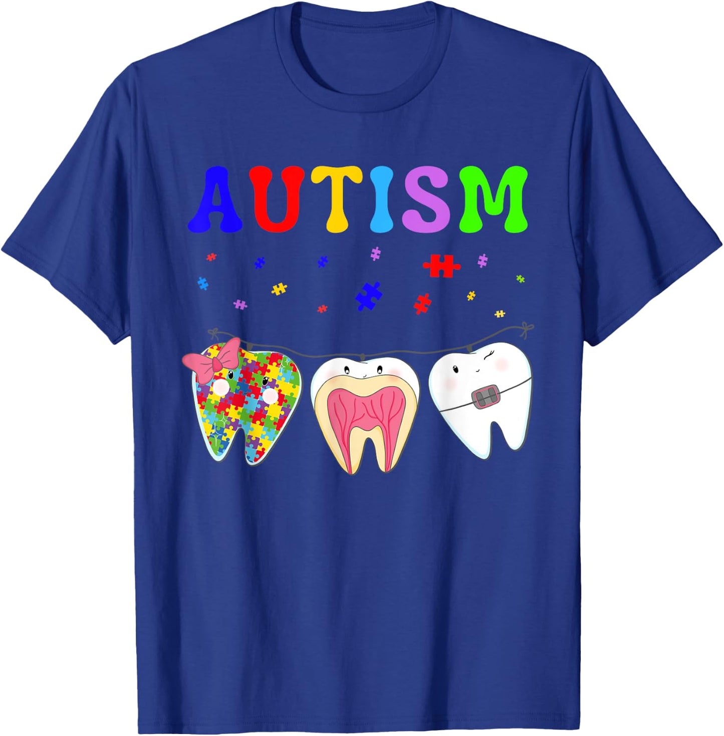Cute Tooth Dental Assistant Puzzle Dentist Autism Awareness T-Shirt - T-Shirt | Royal