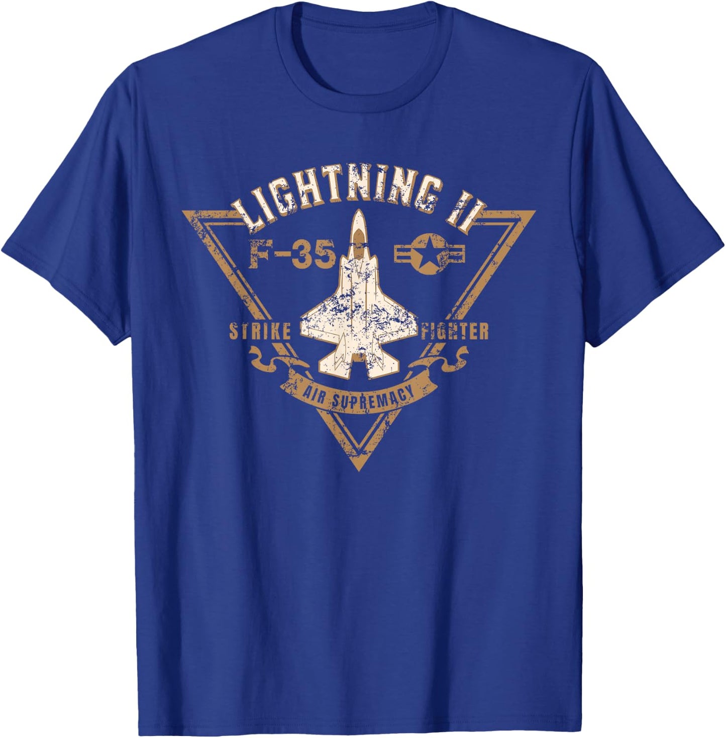 F-35 Lightning II Jet Fighter Military Aircraft Distressed T-Shirt - T-Shirt | Royal