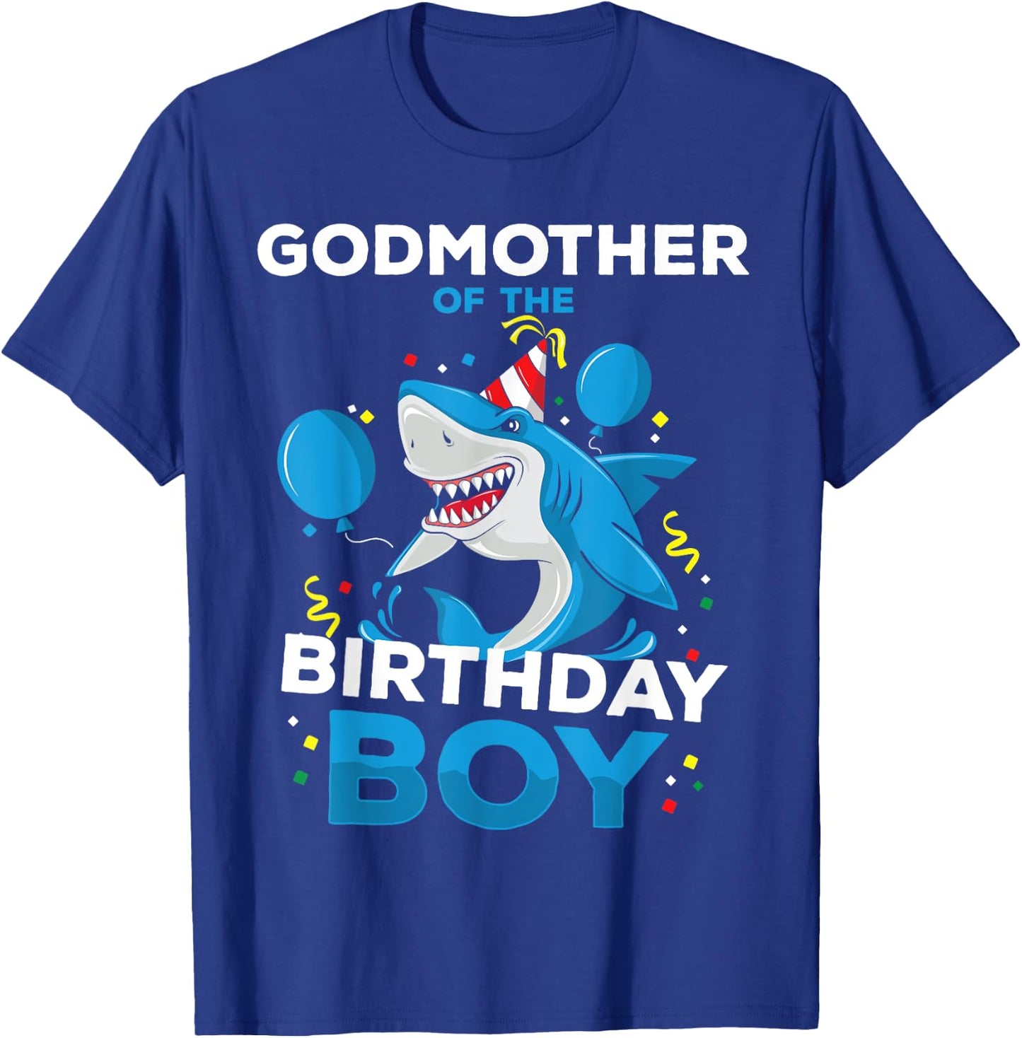 Godmother of The Birthday Boy Shark Ocean Matching Family T-Shirt - T-Shirt | Royal