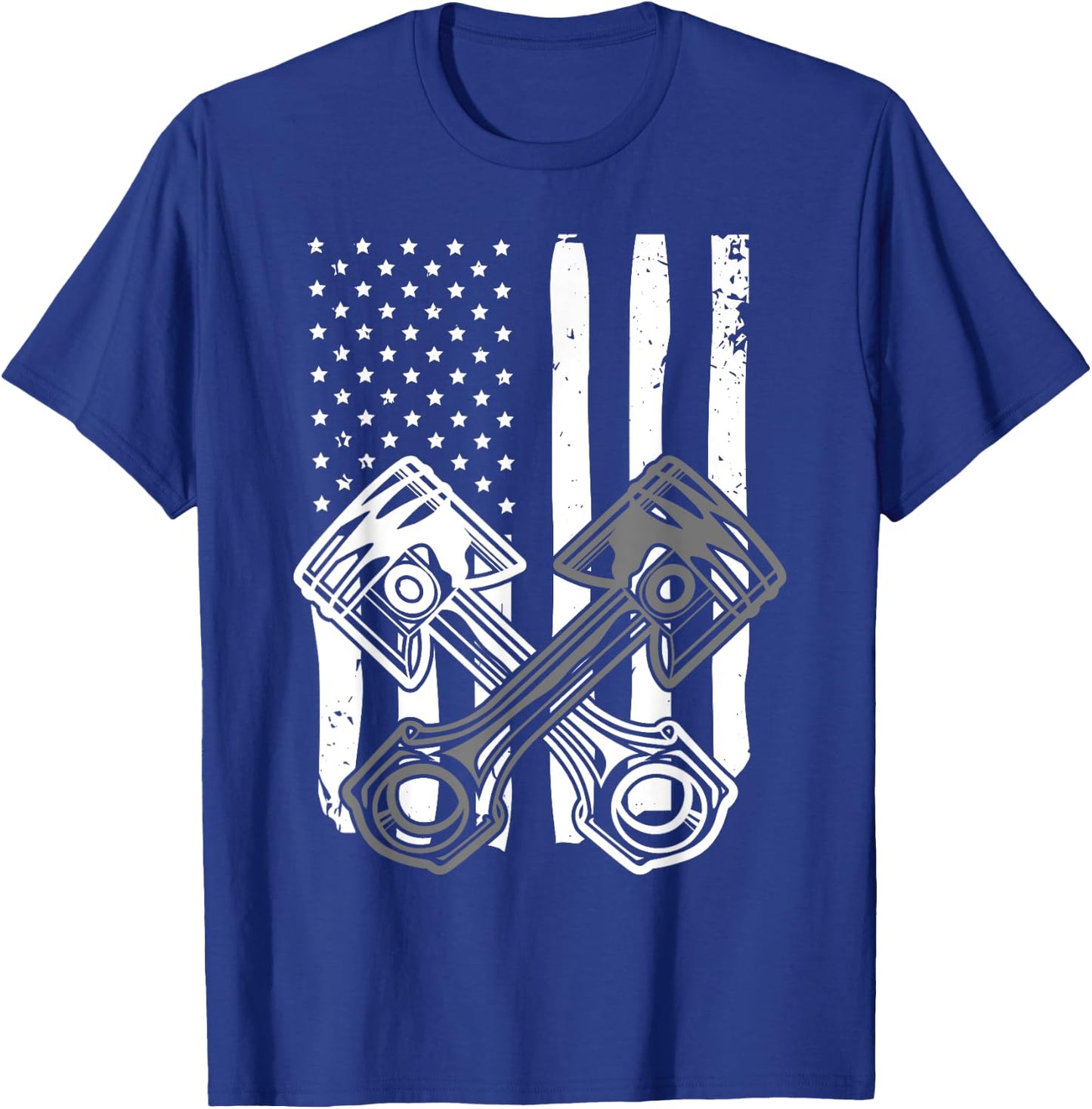 Vintage American Flag Piston Funny Muscle Car Mechanic Gift T-Shirt - T-Shirt | Royal