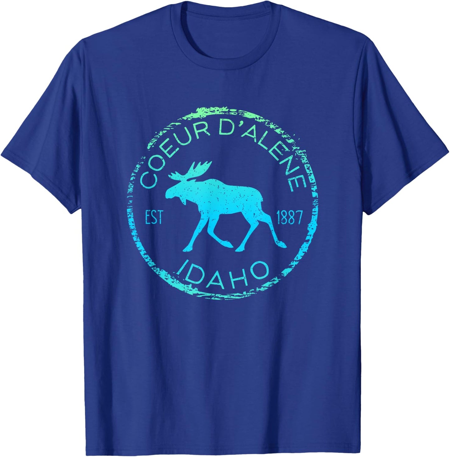 Coeur d'Alene Moose Design Weathered Idaho Souvenir Hiking T-Shirt - T-Shirt | Royal