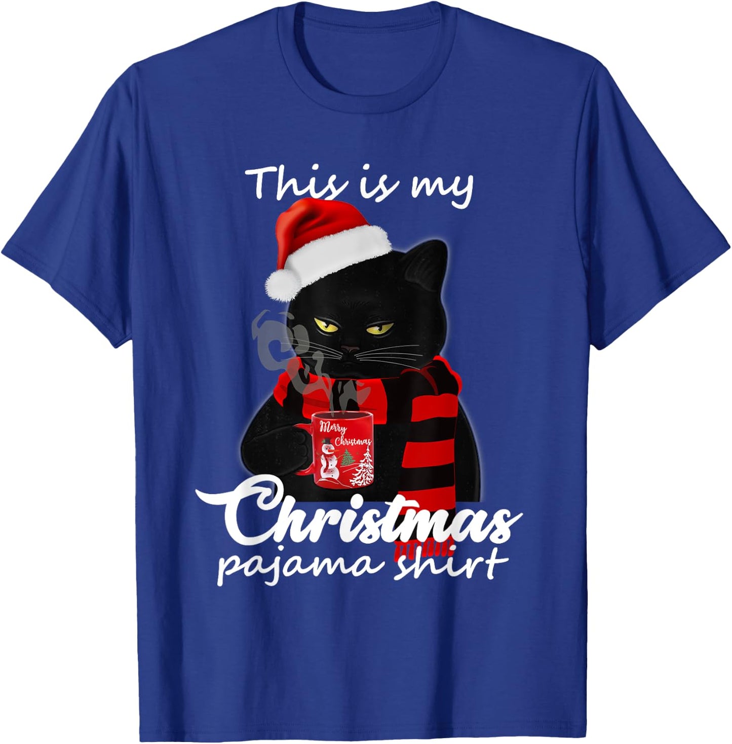 This Is My Christmas Pajama Shirt Funny Cat and Coffee Lover T-Shirt - T-Shirt | Royal
