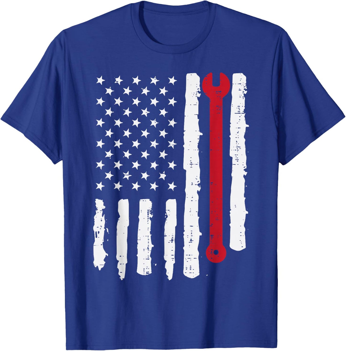 USA Flag Wrench Car Auto Mechanic Garage Patriotic Men Dad T-Shirt - T-Shirt | Royal
