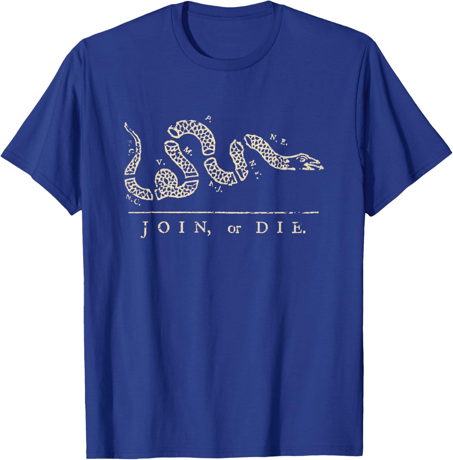 Vintage United States Ben Franklin 1754 Join or Die Snake T-Shirt - T-Shirt | Royal