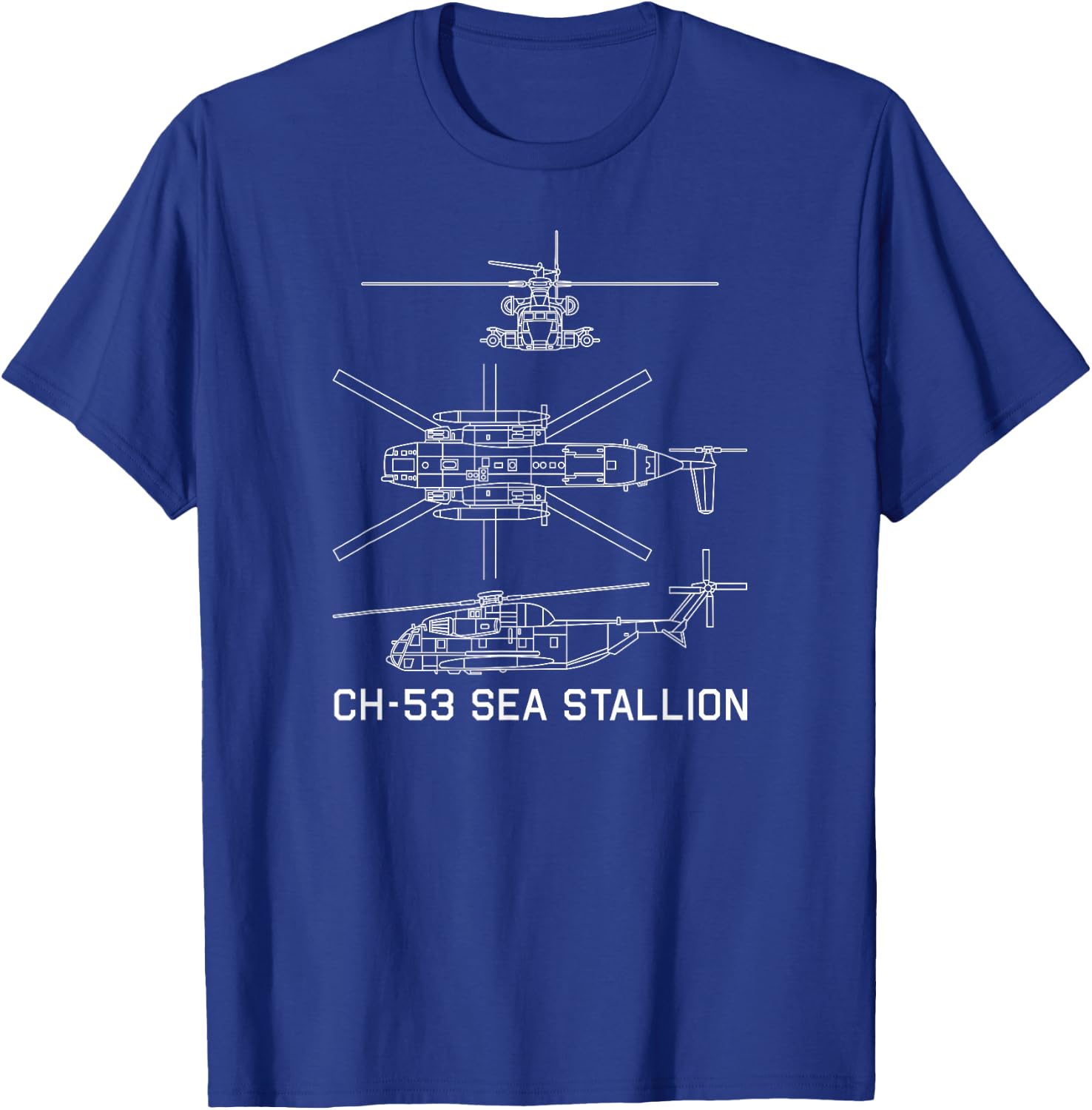 CH-53 Military Helicopter Blueprint T-Shirt - T-Shirt | Royal