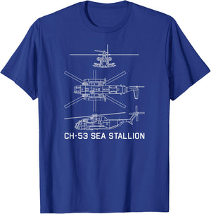 CH-53 Military Helicopter Blueprint T-Shirt - T-Shirt | Royal