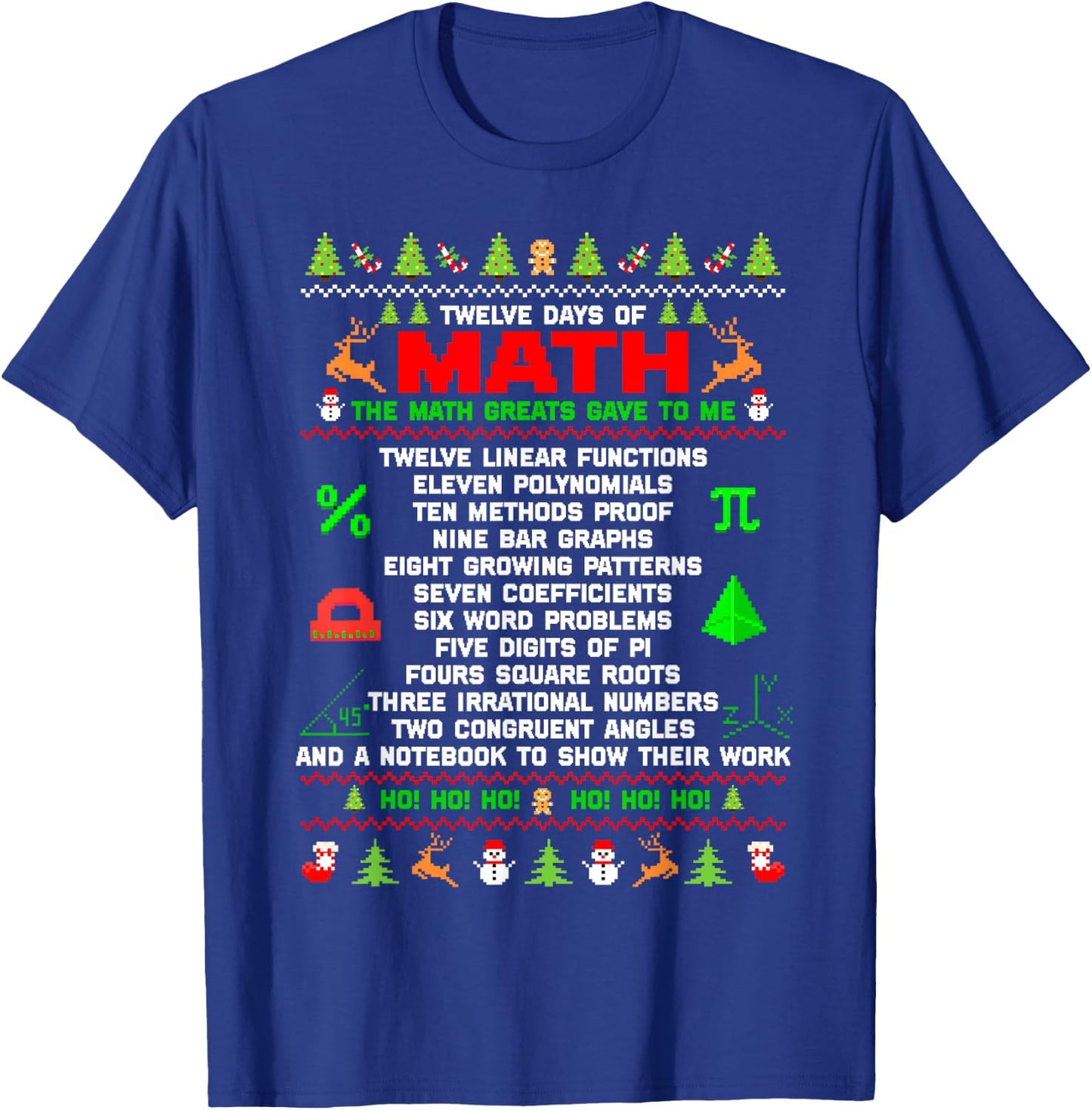 Twelve Days Of Math Teacher Students Ugly Sweater Christmas Men Women Kids T-Shirt - T-Shirt | Royal