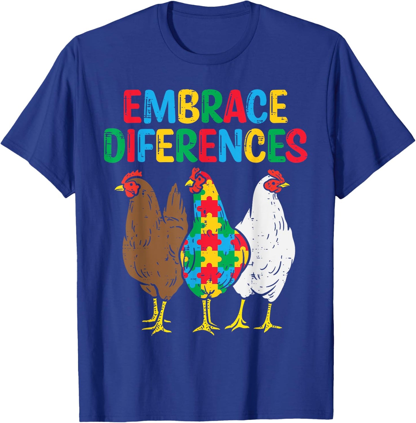 Embrace Differences Chicken Puzzle Autism Awareness Animal T-Shirt - T-Shirt | Royal