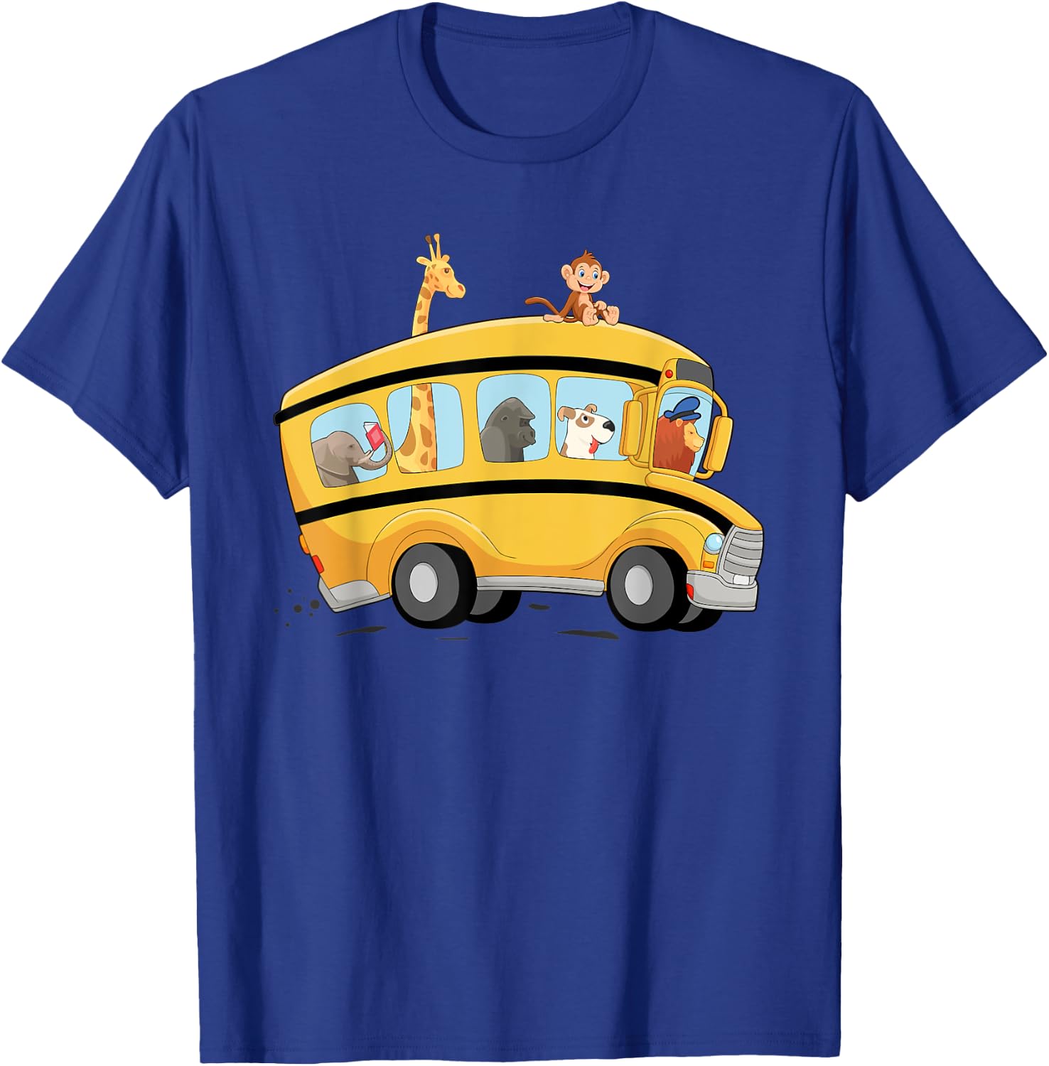 lion,Dog and Monkey in a School Bus Funny Men Women Kids T-Shirt - T-Shirt | Royal