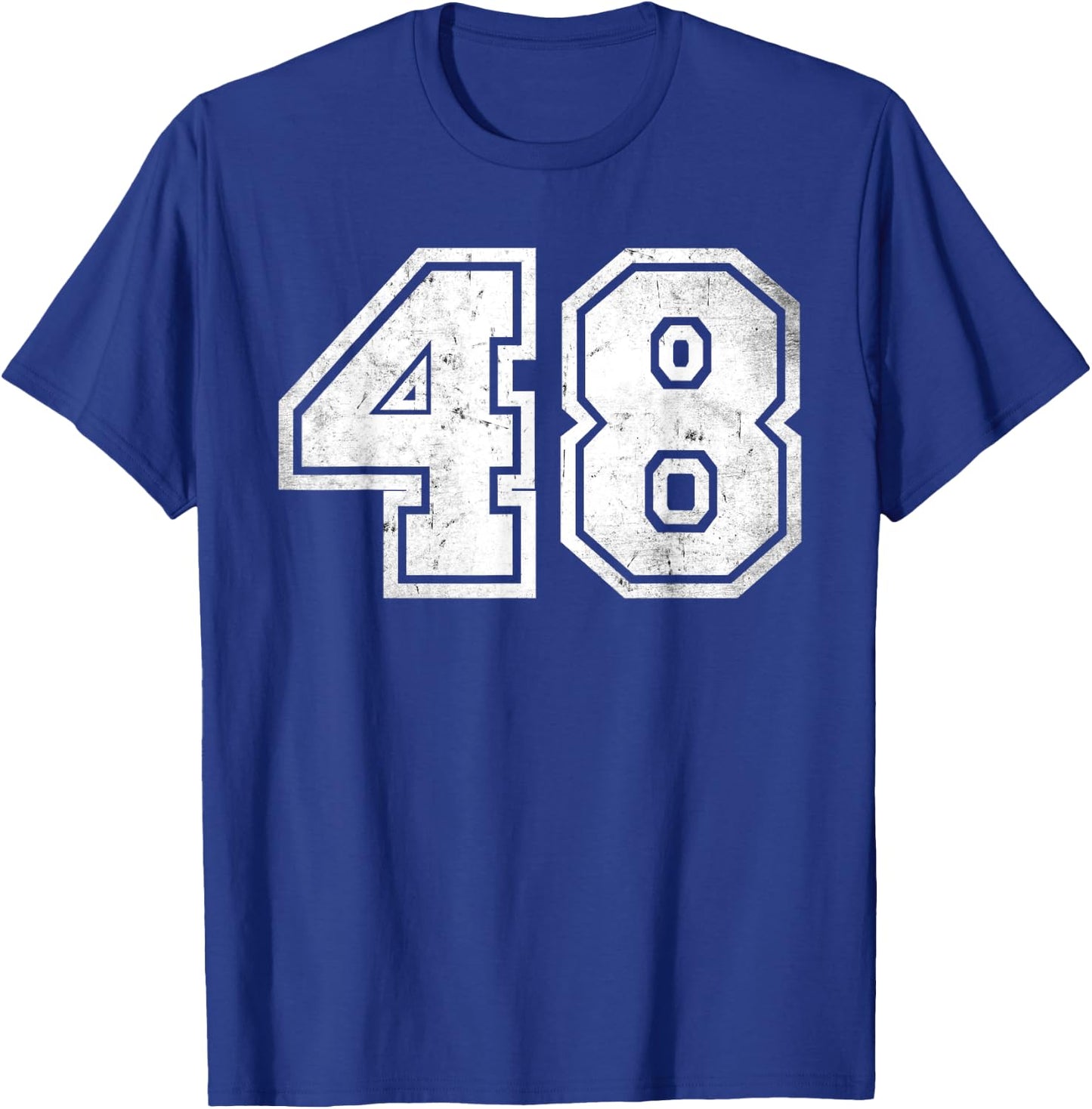 Distressed Number #48 Sport White Number T-Shirt - T-Shirt | Royal