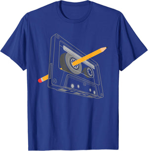 Vintage Rewind Funny 80s 90s Cassette Pencil Gift Men Women T-Shirt - T-Shirt | Royal