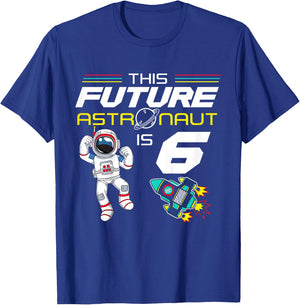 Kids Outer Space 6 Year Old 6th Bithday Space Ship Planet Party T-Shirt - T-Shirt | Royal
