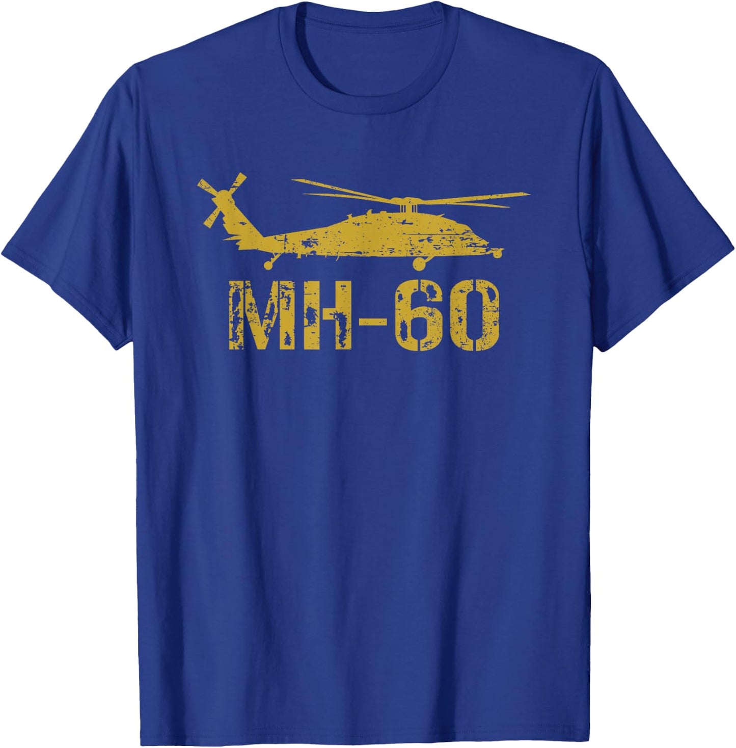 MH-60 Helicopter Aircraft Distressed Silhouette Design T-Shirt - T-Shirt | Royal