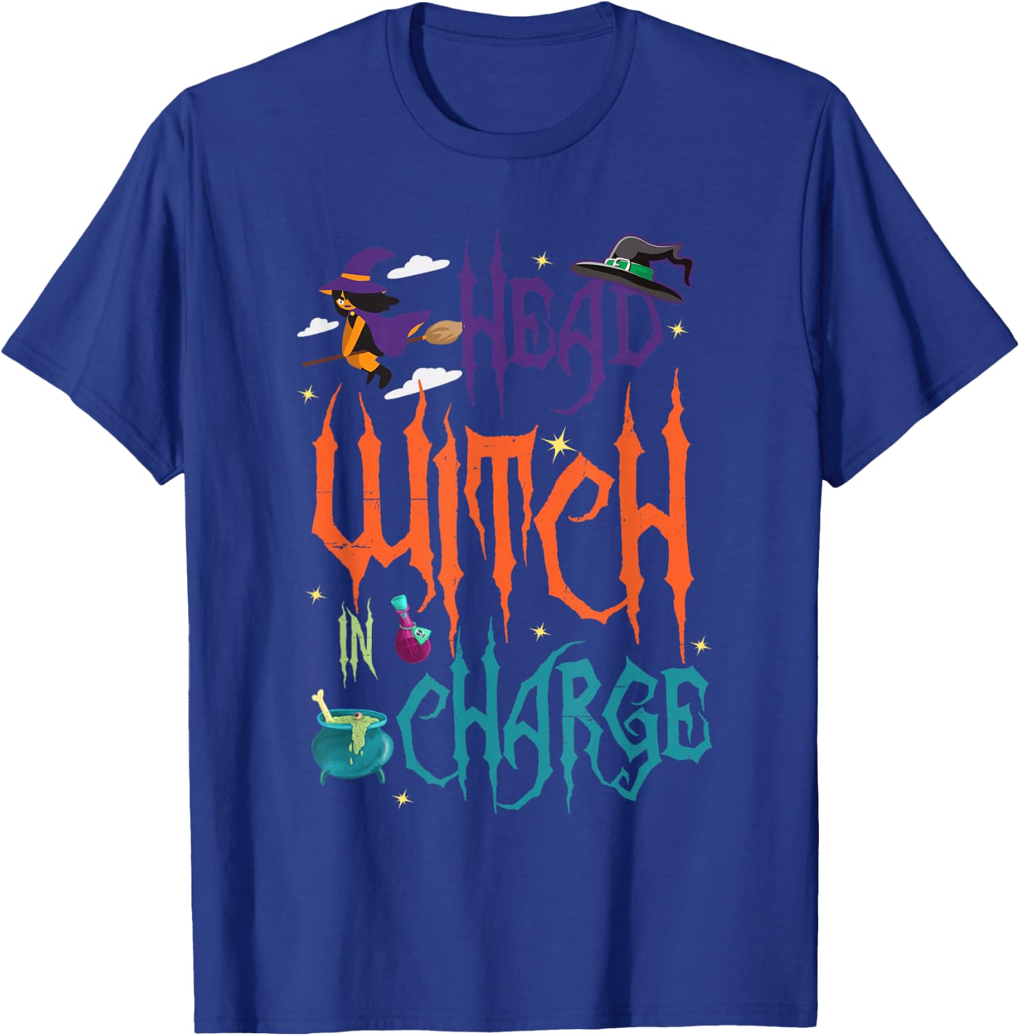 Head Witch in Charge Hat Brew Broom Halloween T-Shirt - T-Shirt | Royal