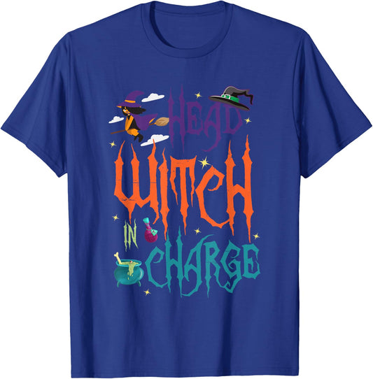 Head Witch in Charge Hat Brew Broom Halloween T-Shirt - T-Shirt | Royal