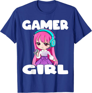 Gamer Girl Anime and Gaming Chibi Graphic Video Games T-Shirt - T-Shirt | Royal