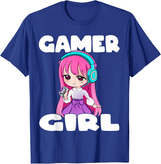 Gamer Girl Anime and Gaming Chibi Graphic Video Games T-Shirt - T-Shirt | Royal