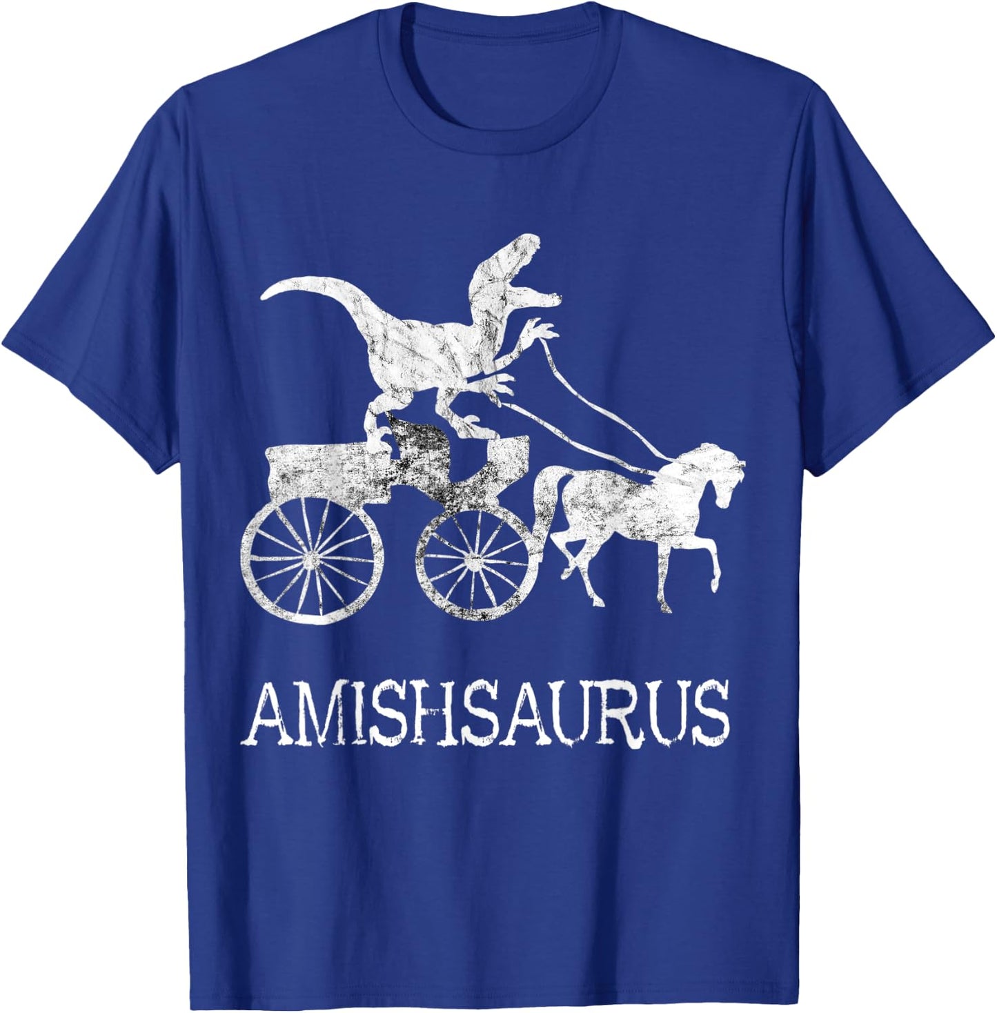 Amish Saurus Dinosaurs Horse Riding Buggy Funny Dino T-Rex T-Shirt - T-Shirt | Royal