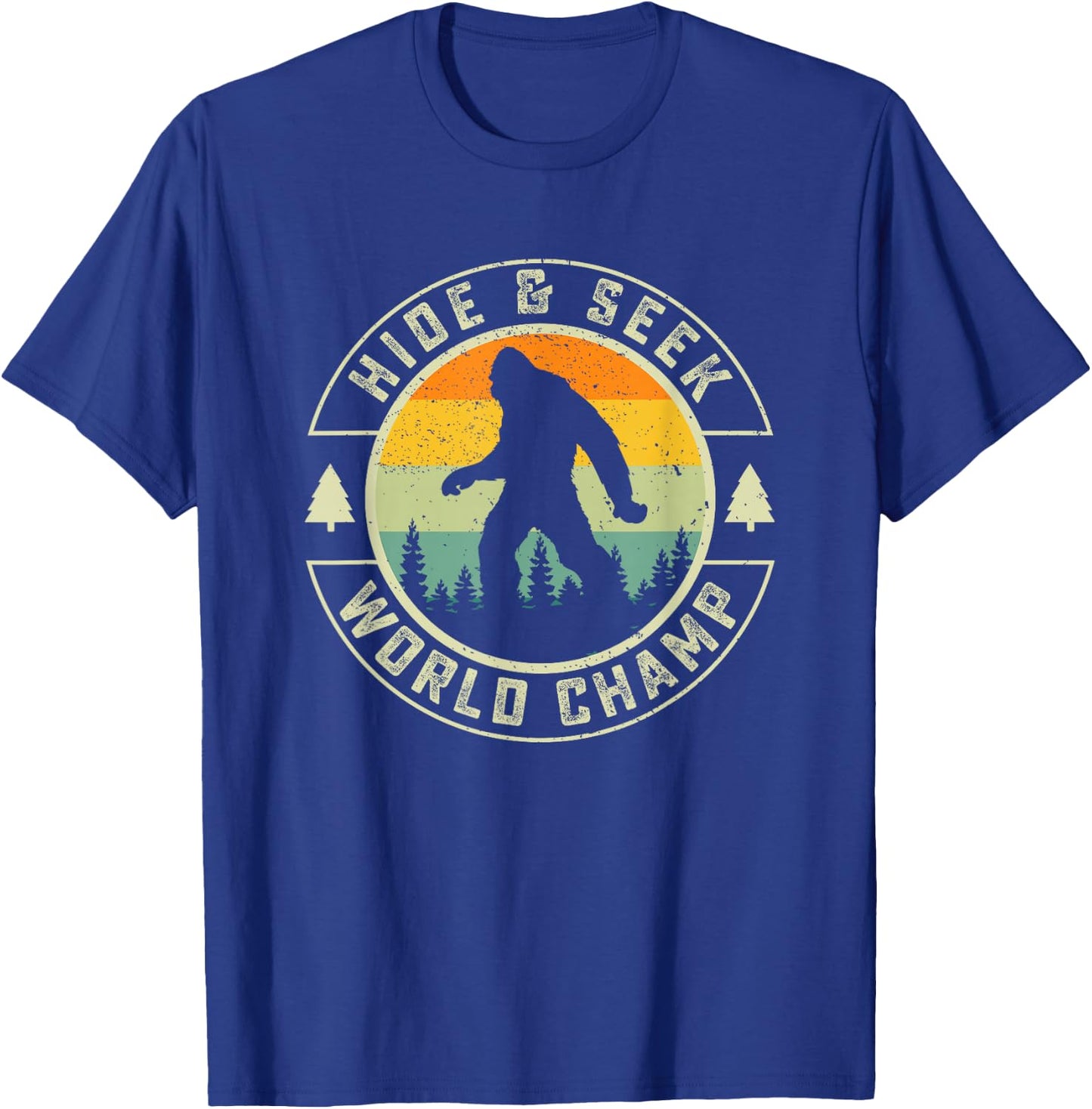 Retro Bigfoot Hide And Seek World Champion Sasquatch T-Shirt - T-Shirt | Royal