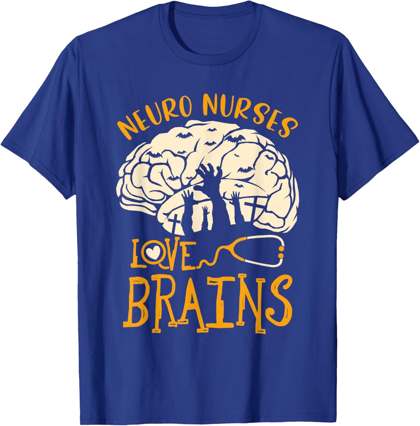 Neurology Nursing RN Halloween Neuro Nurses Love Brains T-Shirt - T-Shirt | Royal