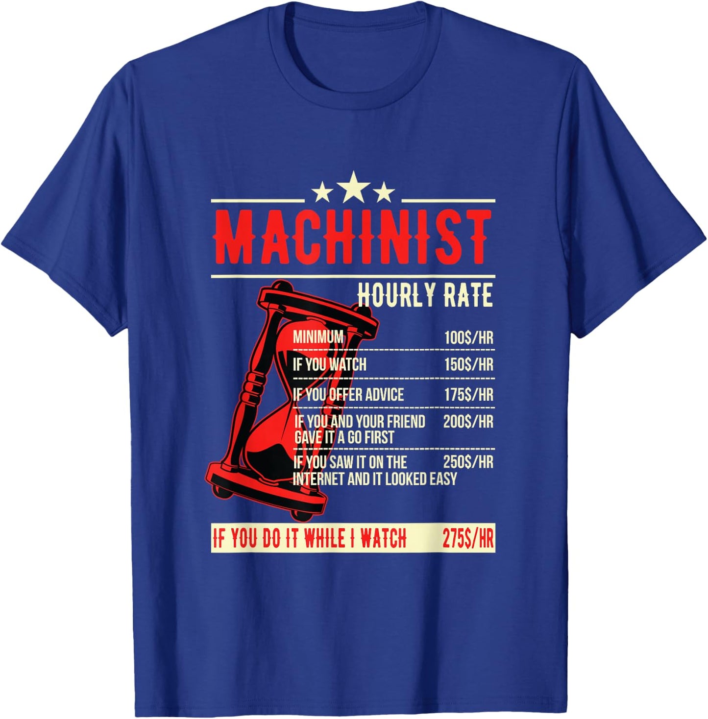 Funny Machinist Hourly Rate T Shirt T-Shirt - T-Shirt | Royal