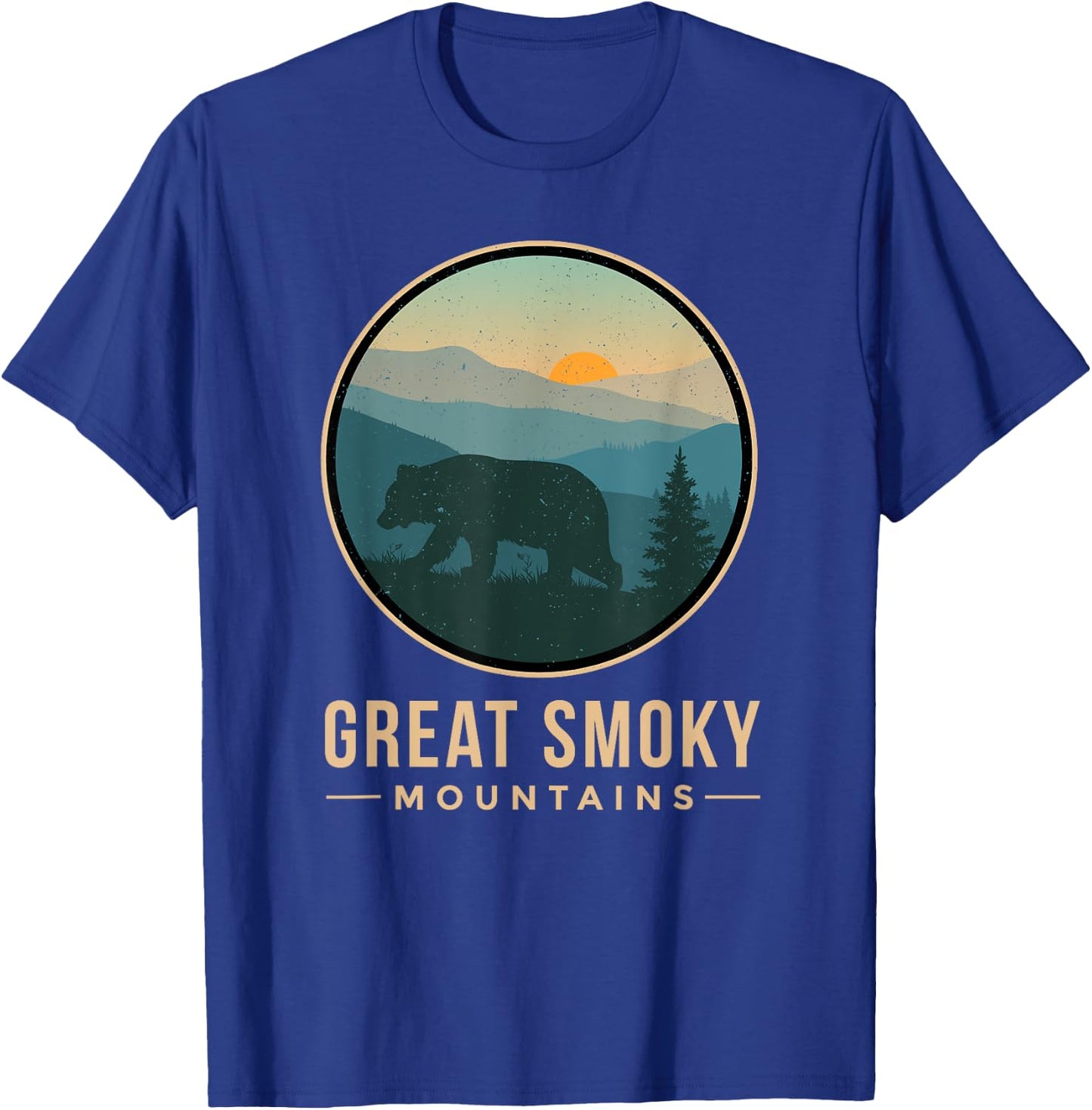 Great Smoky Mountains Shirt National Park Retro Bear Graphic T-Shirt - T-Shirt | Royal