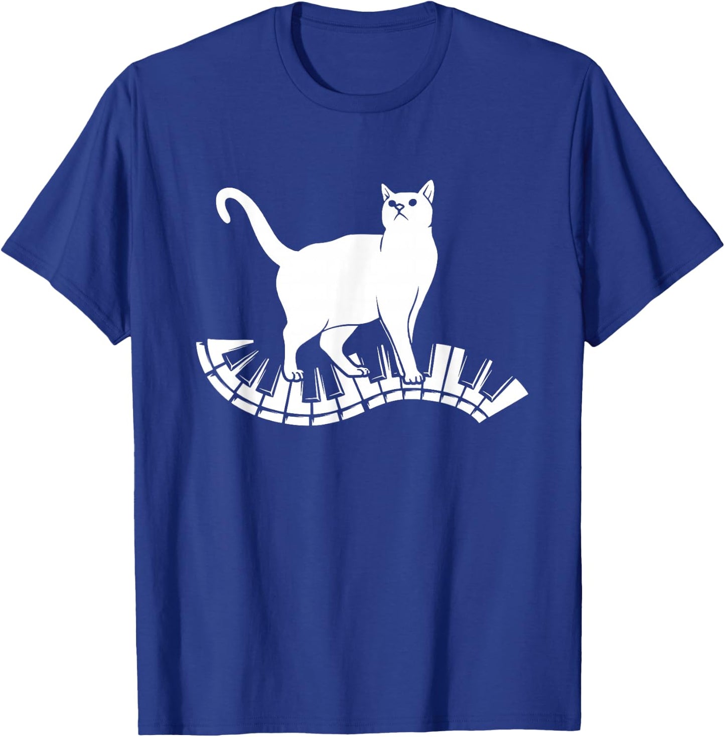 Funny Piano Music Cat Design Men Women Kids Cat Piano Lovers Small T-Shirt - T-Shirt | Royal