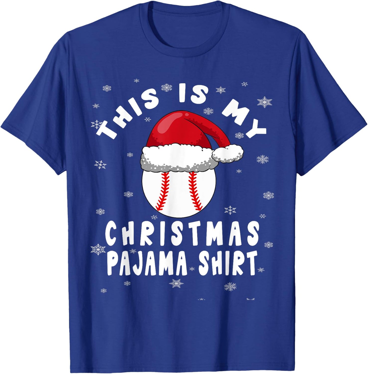 Baseball Christmas Pajama Shirt Santa Hat Snowflakes T-Shirt - T-Shirt | Royal
