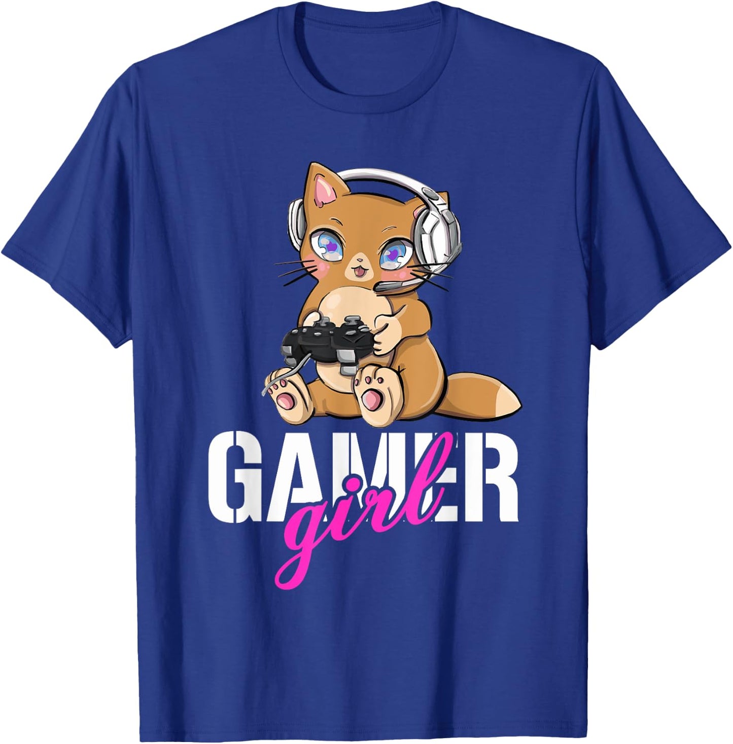 Gamer Cat Girl Gaming Cute Gamer Cats Cats And Gaming T-Shirt - T-Shirt | Royal