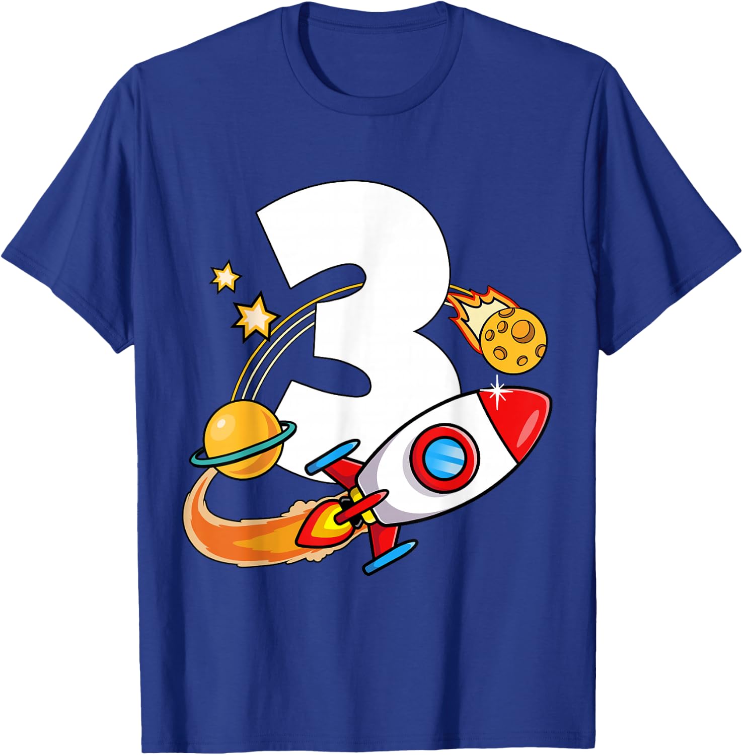 mb 3rd Birthday Rocket Ship Outer Space Universe Kids T-Shirt - T-Shirt | Royal