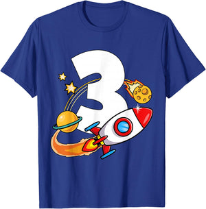 mb 3rd Birthday Rocket Ship Outer Space Universe Kids T-Shirt - T-Shirt | Royal