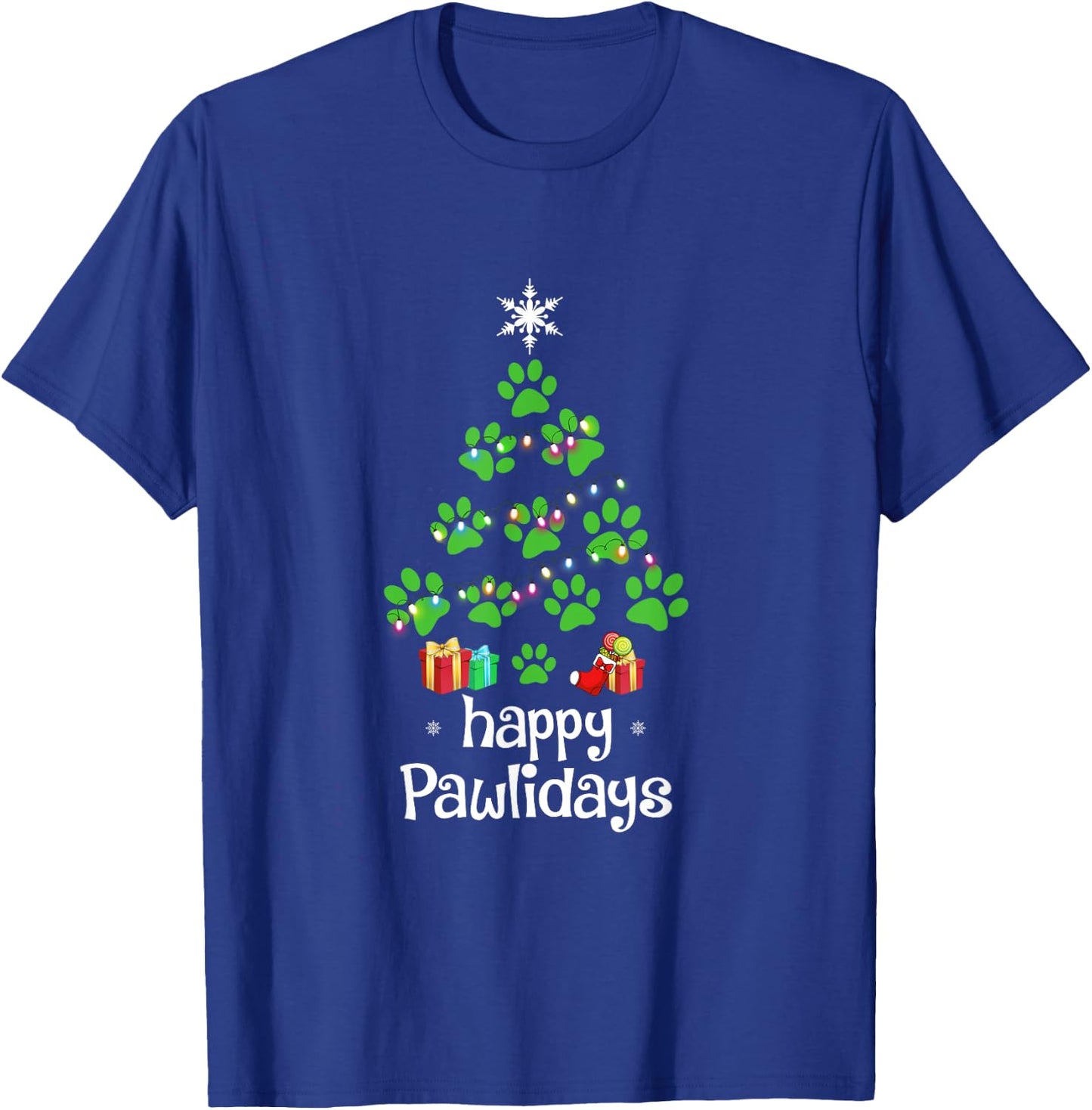 Happy Pawlidays Christmas Funny Paws T-Shirt - T-Shirt | Royal