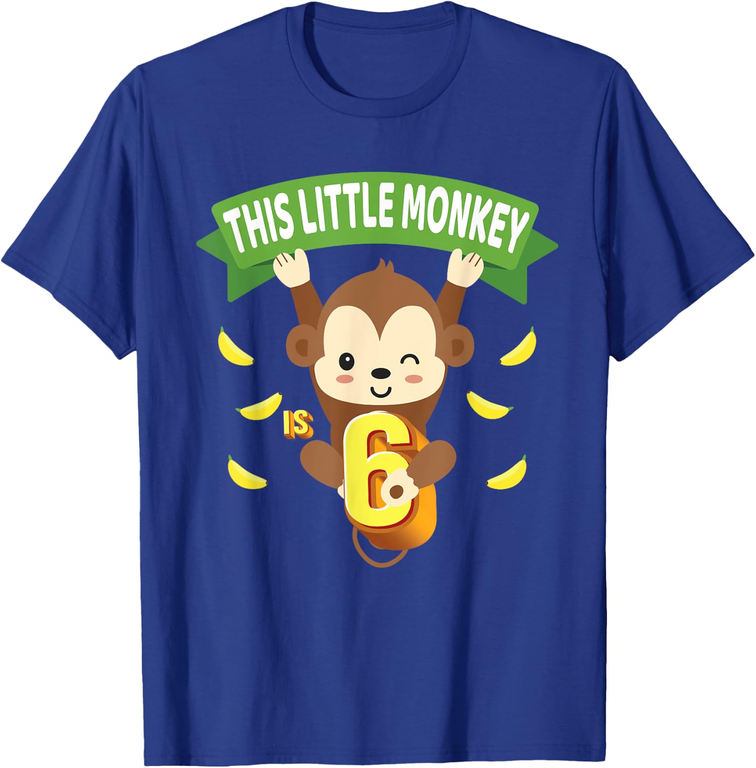 This Little Monkey Is 6 Years Old Kid 6th Birthday Monkeys T-Shirt - T-Shirt | Royal