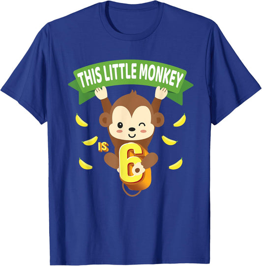 This Little Monkey Is 6 Years Old Kid 6th Birthday Monkeys T-Shirt - T-Shirt | Royal