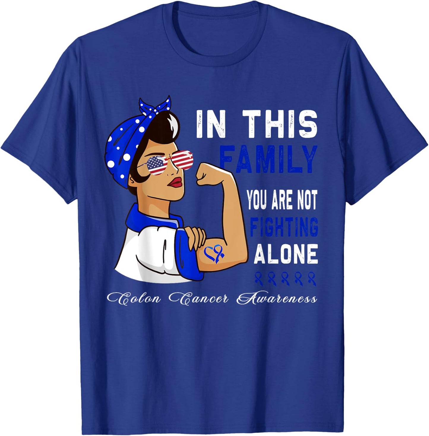 Blue Ribbon Fighter Family Women bandana Colon Cancer T-Shirt - T-Shirt | Royal