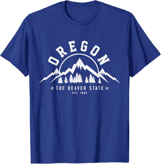 Oregon The Beaver State Est. 1859 Vintage Mountains Gift T-Shirt - T-Shirt | Royal