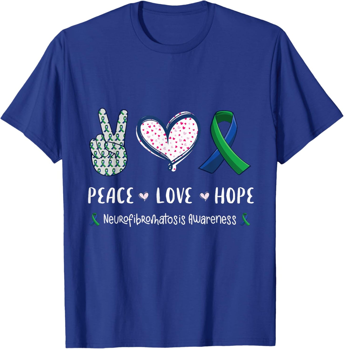 Peace Love hope neurofibromatosis awareness men women kids T-Shirt - T-Shirt | Royal