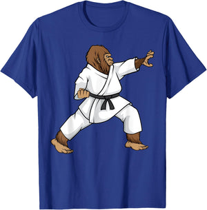 Funny Ninja Bigfoot doing Karate With Samurai Design Bigfoot T-Shirt - T-Shirt | Royal