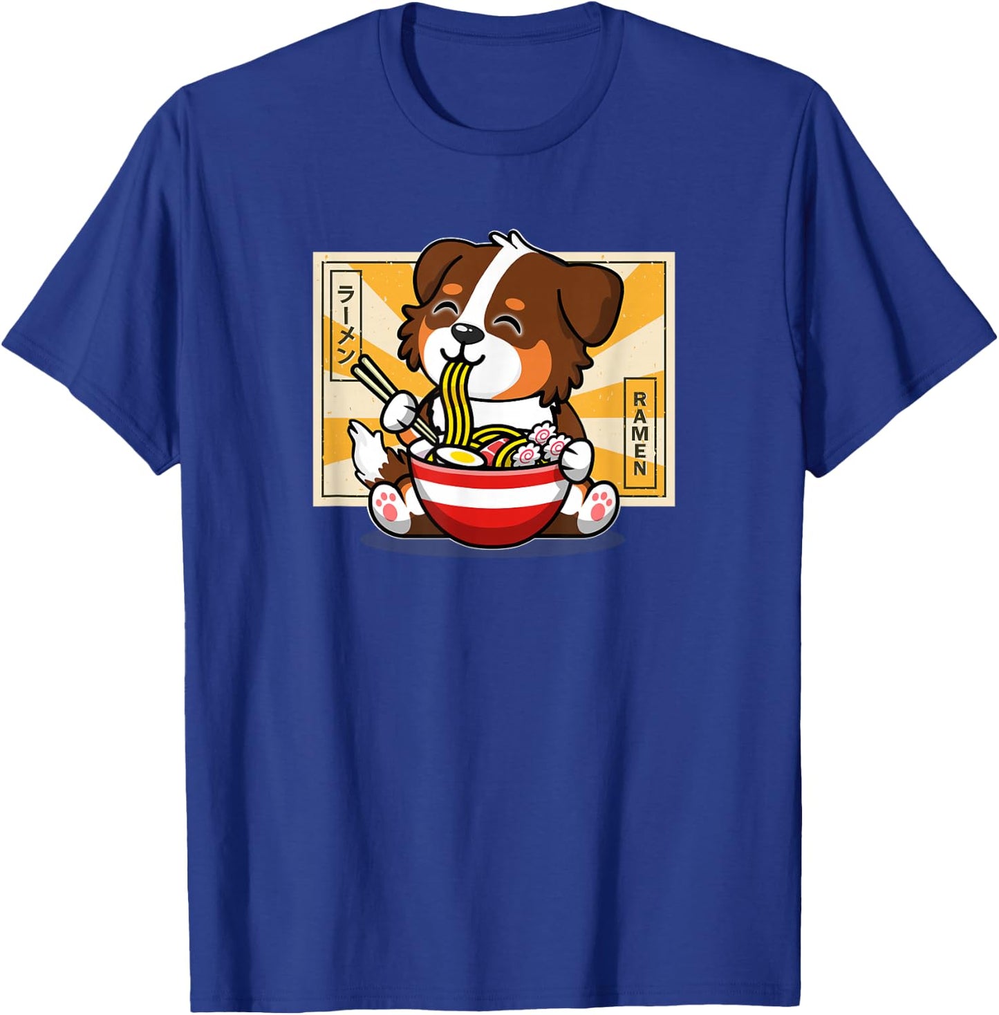 Funny Kawaii Kids Ramen Eating Red Australian Shepherd Lover T-Shirt - T-Shirt | Royal
