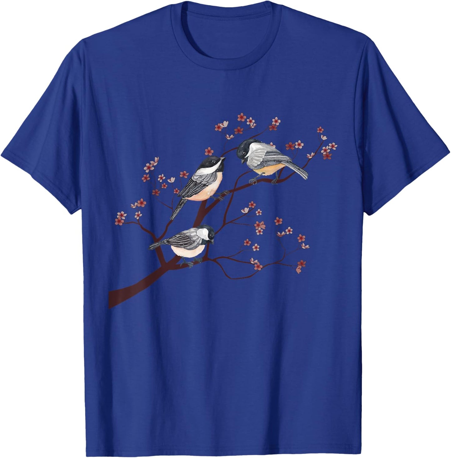 Bird Watching Nature Animal Vintage Blossom Chickadee T-Shirt - T-Shirt | Royal
