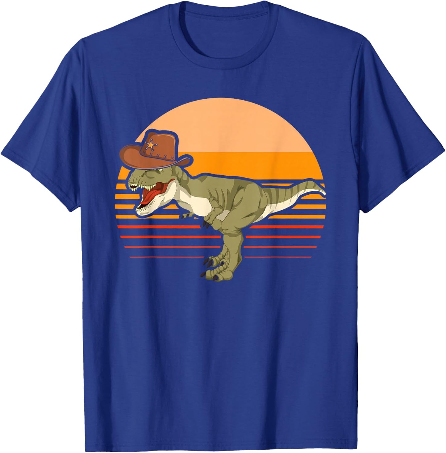 Retro Roar Dino Hat Roaring T-Rex Cowboy Dinosaur T-Shirt - T-Shirt | Royal