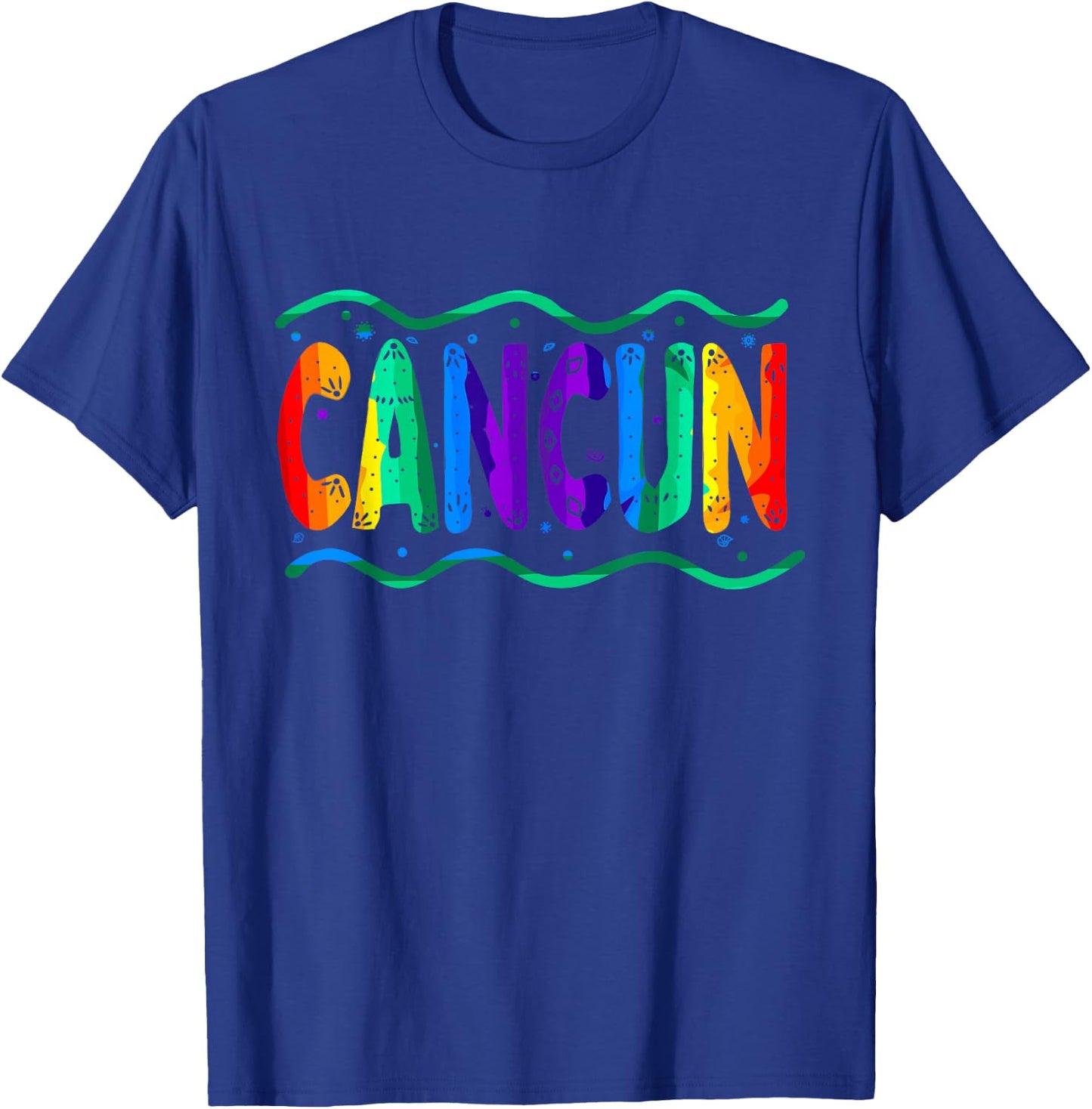Rainbow Cancun Mexico Typography Ocean Waves T-Shirt - T-Shirt | Royal