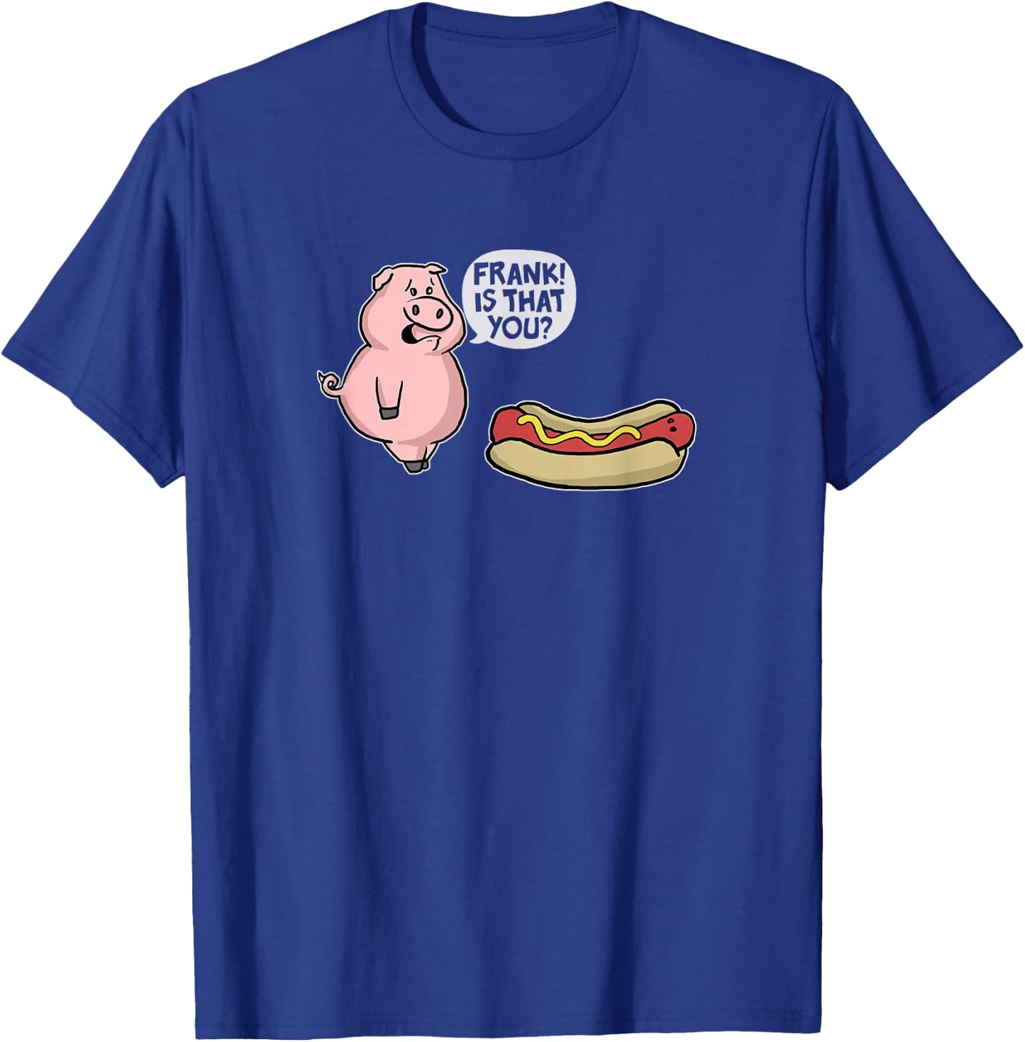 Trendy Apparel -Adults Casual Graphic Black Small Pig And Hot Dog Funny Cartoon T-Shirt - T-Shirt | Royal